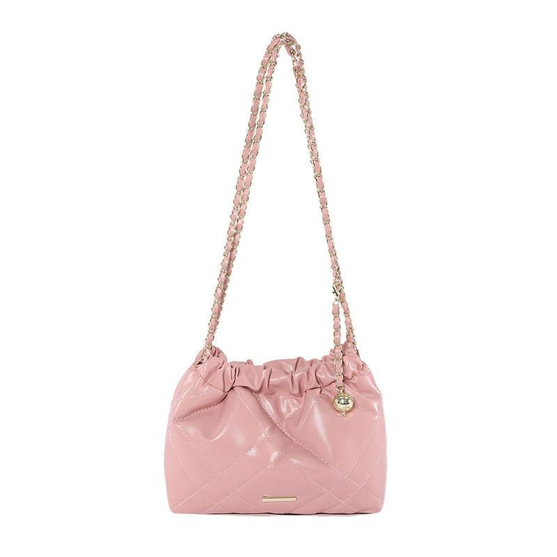 Chic Korean Style Chain Strap Bucket Bag For Women With Diamond Quilting розовый