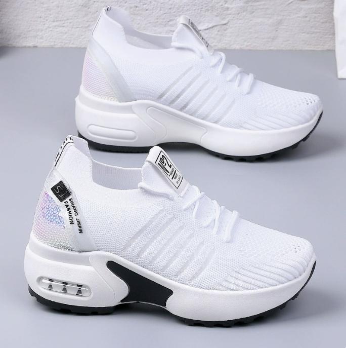 2025 Women's Sneakers Spring Sequined Casual Shoes Woman Platform Heels Wedges Height Increasing Knitted Ladies Vulcanized Shoes