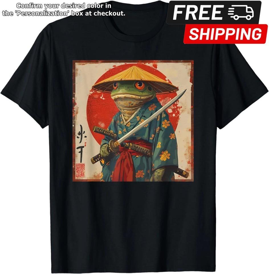 Japanese Woodblock Art Samurai Frog Japanese kanji TShirt Size S5XL Unisex T-Shirt S