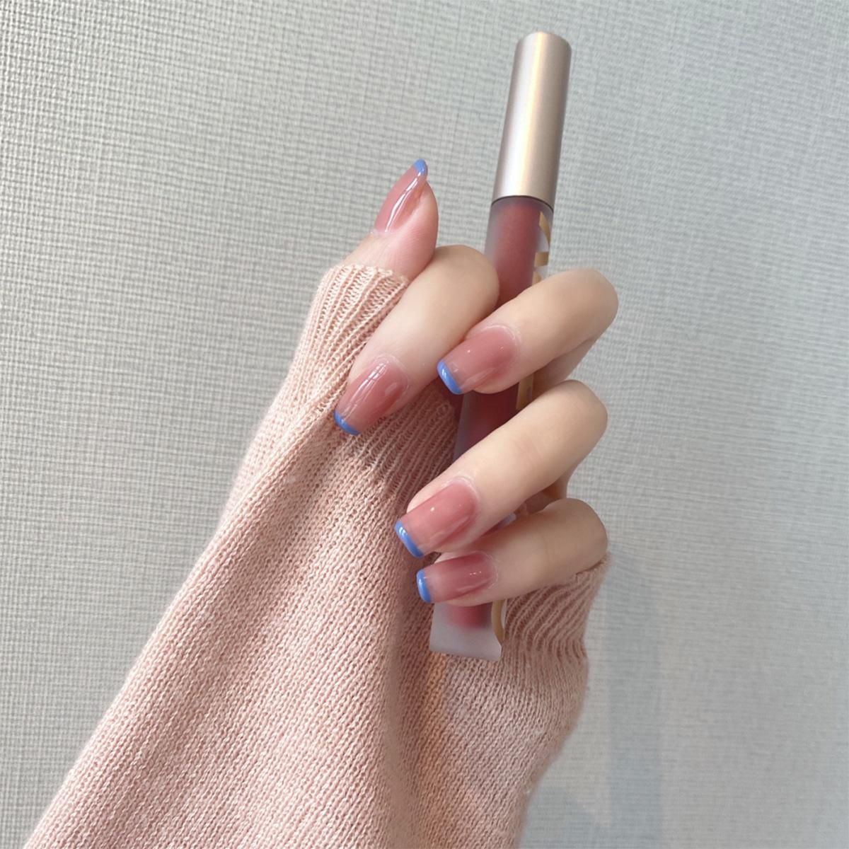 Nude Jelly Purple-Blue French Waterproof Removable False Nail Stickers