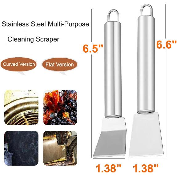 2 PCS Stainless Steel Scrapers – Multifunctional Scraper Cleaning Tool for Cookware, Stovetop, Adhesive, Oven Racks, Grout, Grill & Glass, Durable