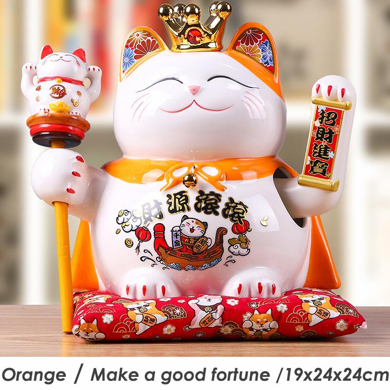 9,5 Zoll Keramik Winkende Katze Maneki Neko Ornament Feng Shui Dekoration Schaukel Glückskatze Batteriebetriebenes Geschäftsgeschenk