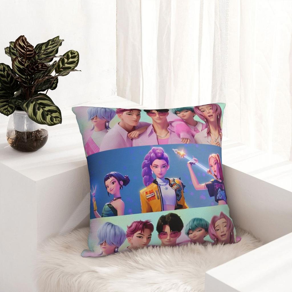 Huntrix Saja Boys Kpop Demon Hunters Square Pillow Cases Cushion Cover Novelty Polyester Decorative Pillowcover For Seat 45*45Cm