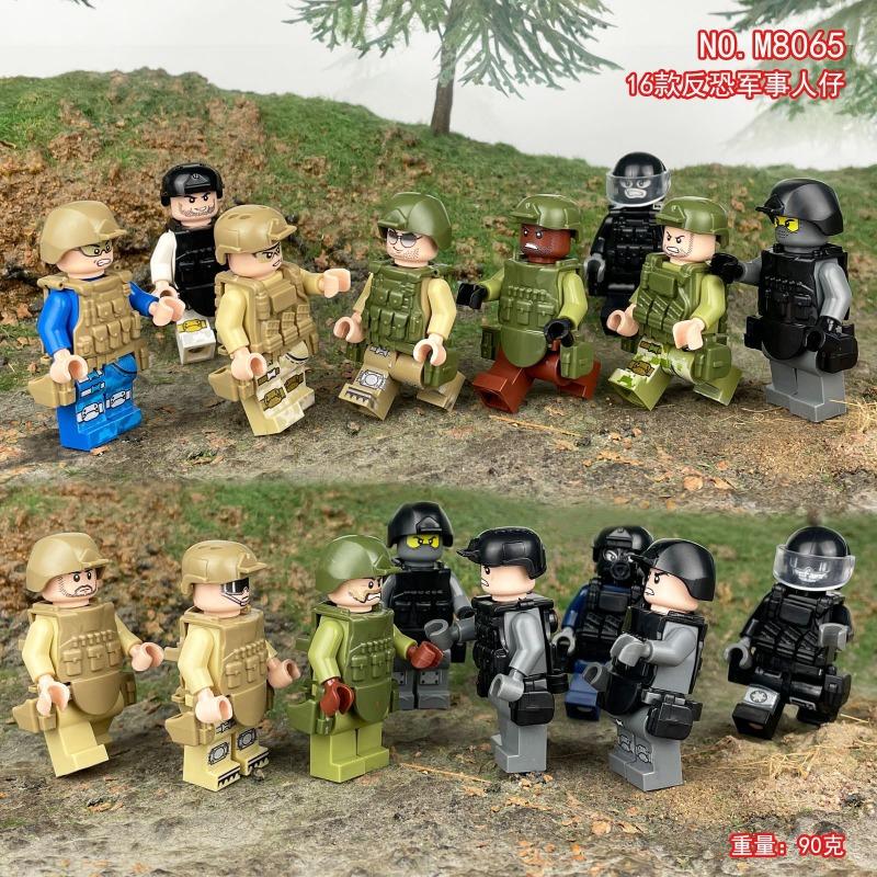 16 Modelle M8065 Anti-Terror-Puppe Waffenzubehör Miniaturpartikel Baustein Junge Spielzeug Montagepuzzle