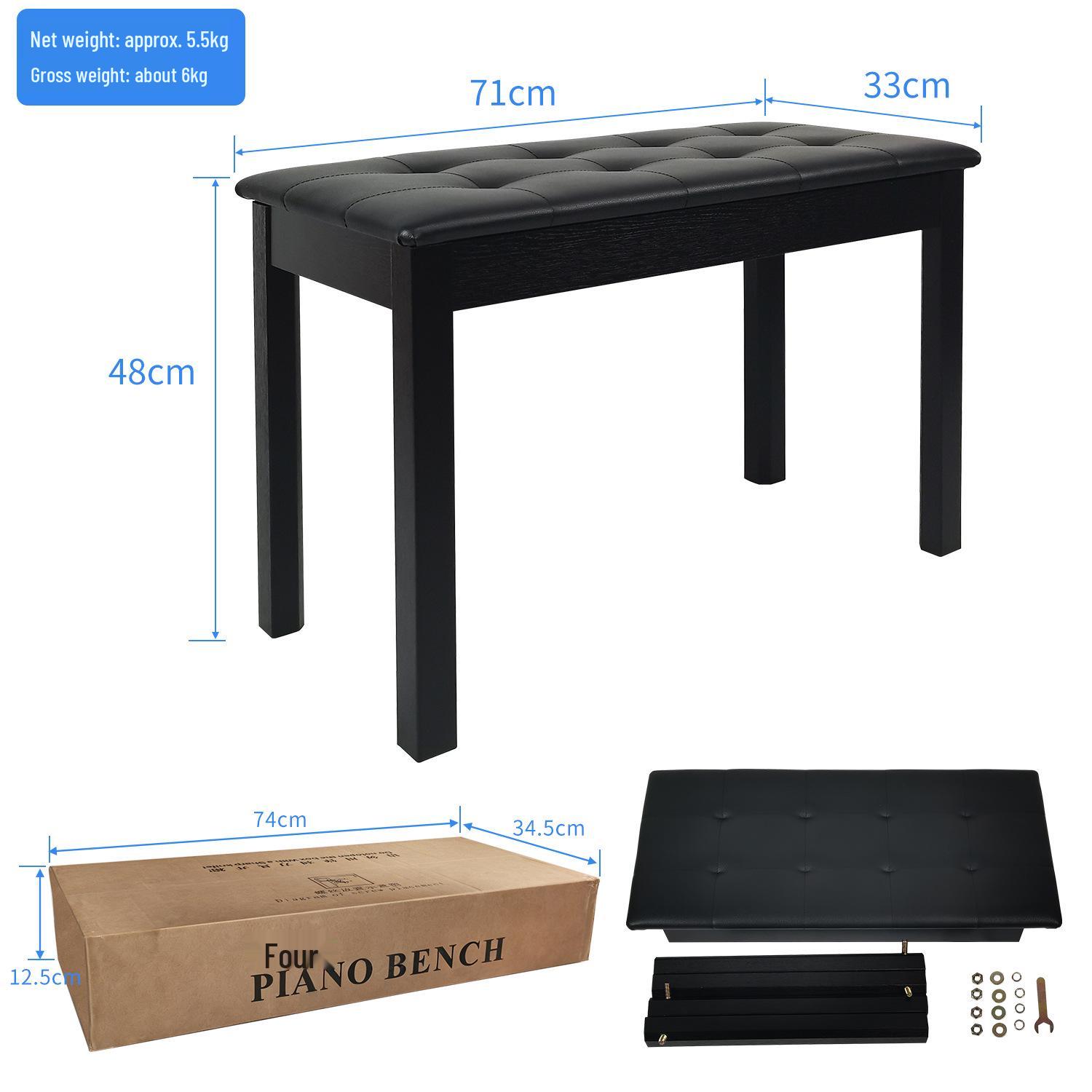 Thickened Solid Wood Piano Bench with Music Box for Children & Adults