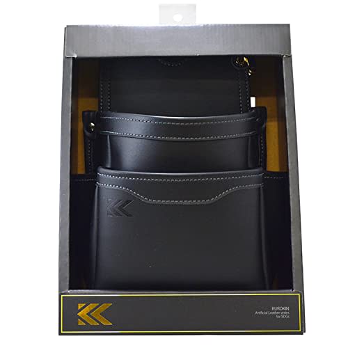 Fujiya Light PU Leather Series AB-32BG Thin Two-Tier Waist Pouch, Black and Gold