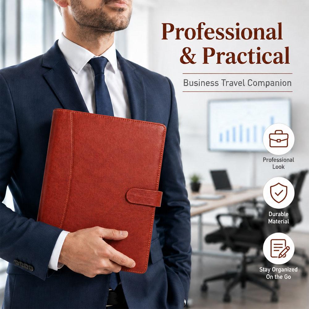 1-pack A4 leather folder/business manager folder, magnetic clasp design, with storage function and note pad