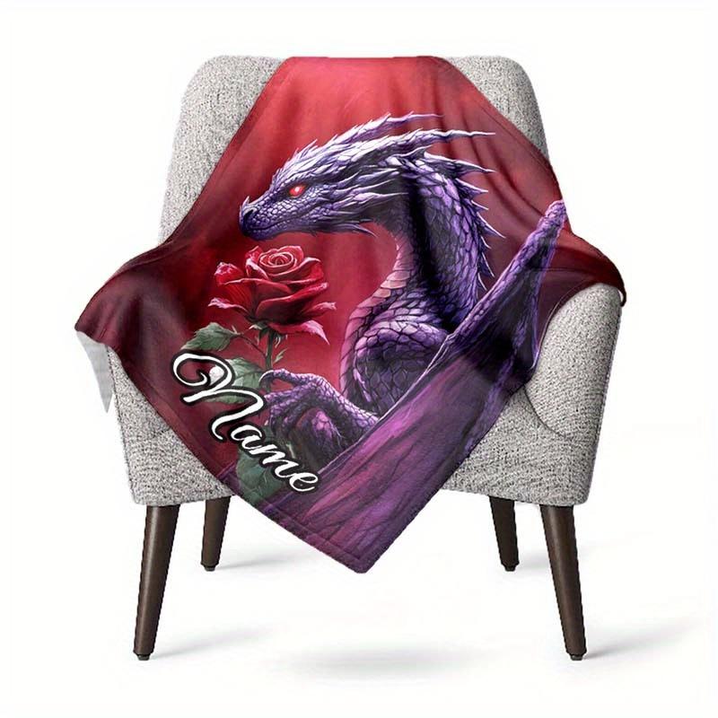 Purple Dragon Flower Customize Your Name Blanket Used For Chair Office Sofa Bed Camping Soft And Warm Giving Friends And Relatives Birthday Graduation