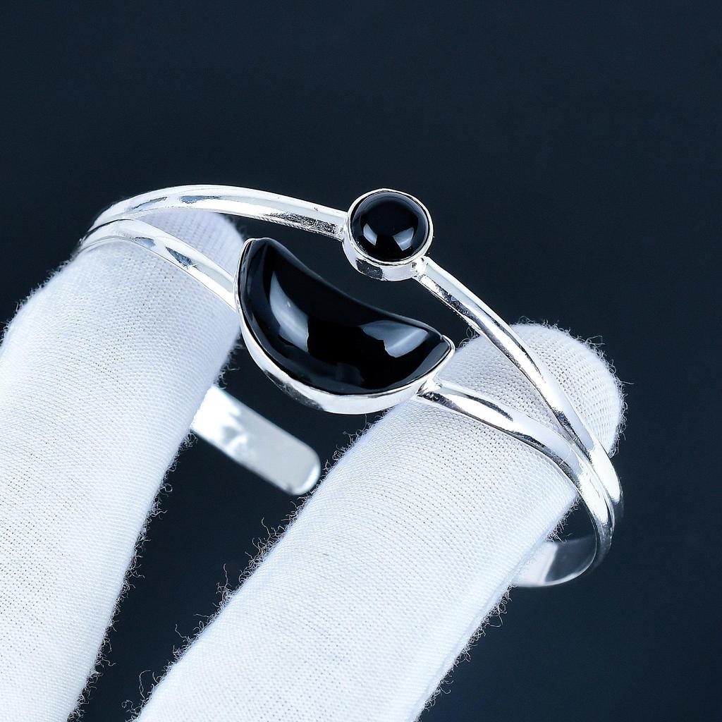 Natural Black Onyx Gemstone Handmade Cuff Bangle 925 Sterling Silver Cuff Bangle, Black Onyx Bracelet For Wife , Unisex Bangle, Gift For Her