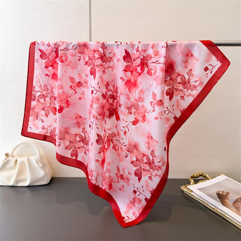 

Fashion Floral Print Satin Hairbands Scarf Women 2026 New Elagant Bandana Neck Kerchief Head Bands Foulard Female Scarfs 70x70CM