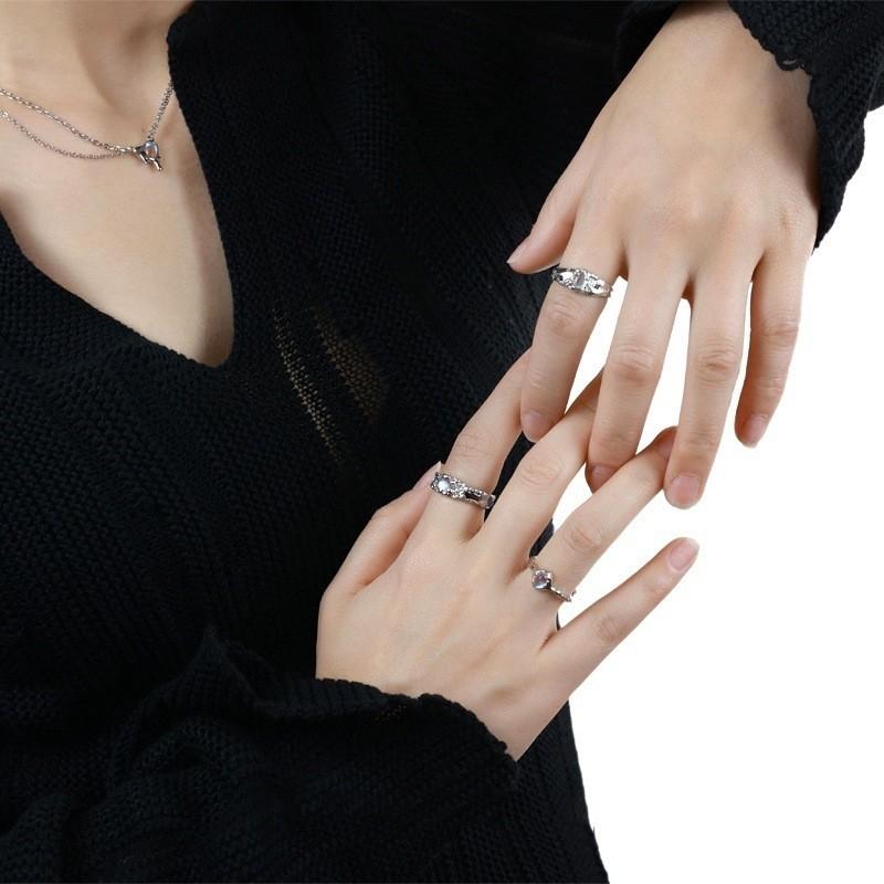 Exquisite Open Adjustable Copper Ring For Women Featuring Moonstone And Zircon Stone