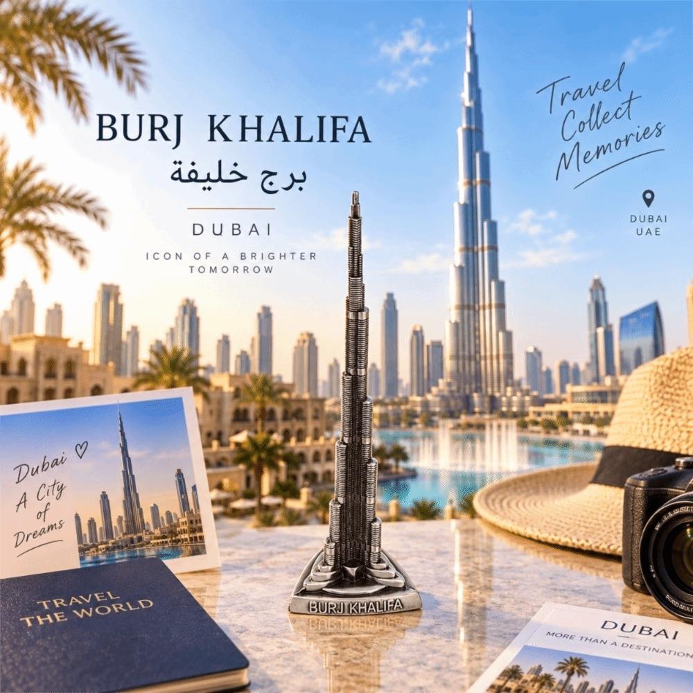 1pcs 8.66in Height Burj Khalifa Tower Model Miniature Size Metal Tower Statue  Bookshelf Display