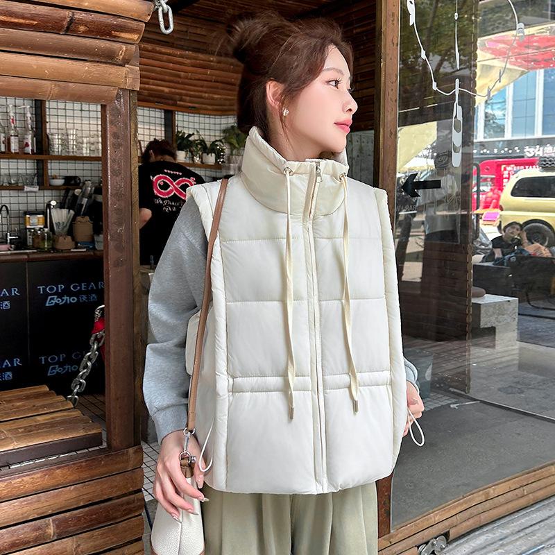 New Women's Lightweight Sleeveless Collar Stand-up Collar High-quality Jacket Solid Color Thickened Warm Sports and Leisure Loose Cotton Jacket