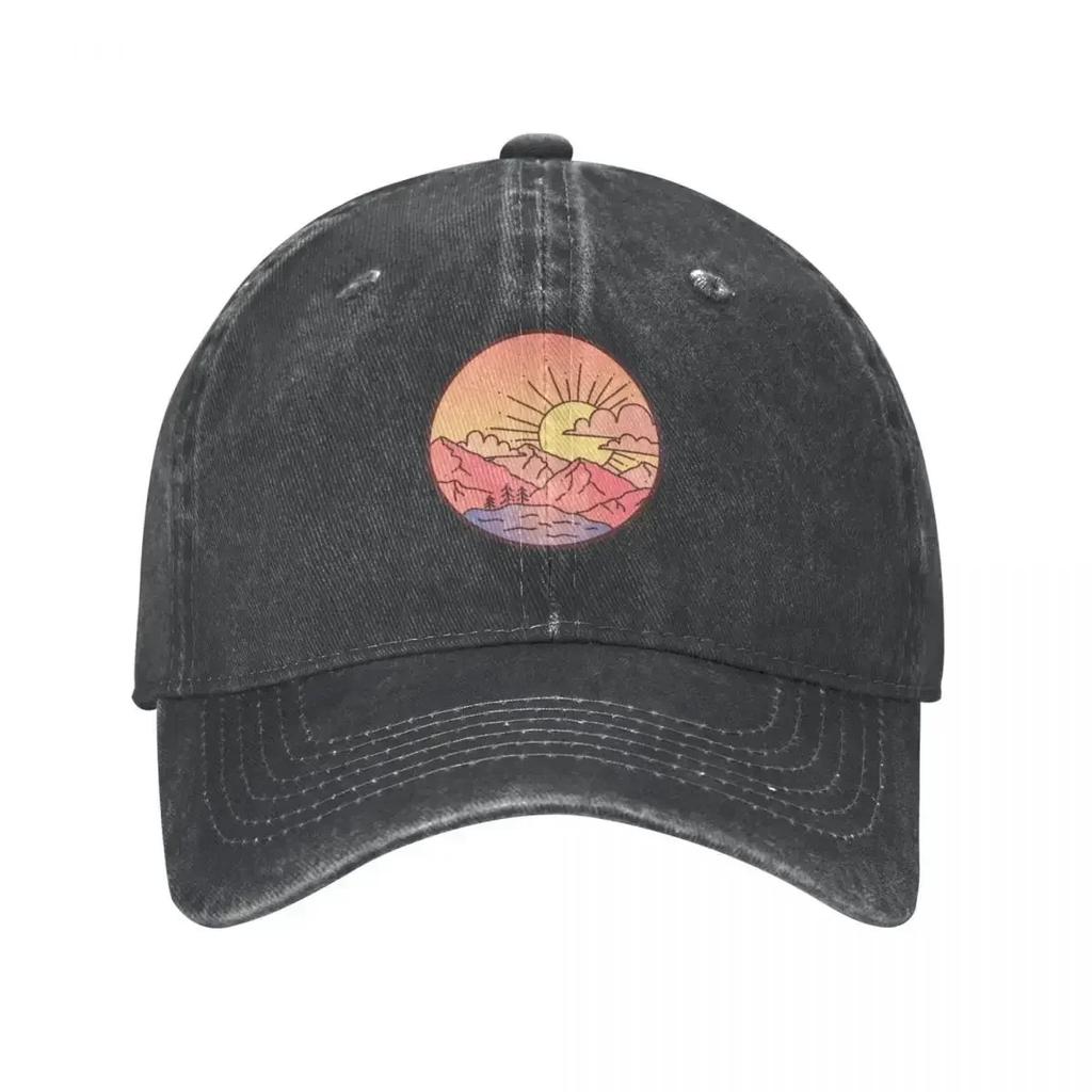 Sunset Mountains Cowboy Hat Hiking Hat Black Hard Hats All Seasons Travel Adjustable for Women Men Sun Protection