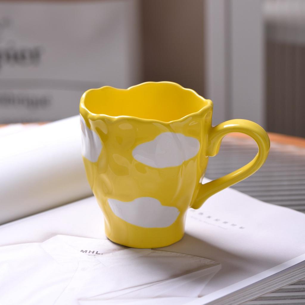 Cartoon Clouds Ceramic Cup Coffee Mug Children's Breakfast Hand-painted Irregular Flowers Mugs Coffee Cups Afternoon Tea Cup