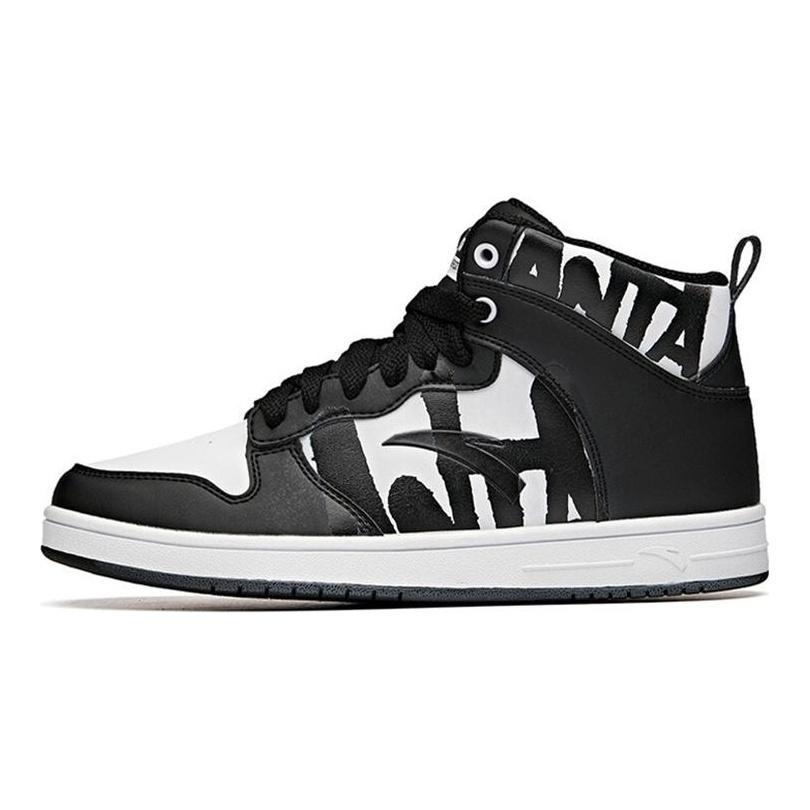 Anta Slip Resistant Abrasion Resistant High top Skateboard Shoes Women's Black White 92648060-2