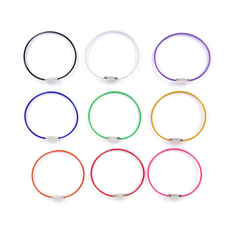 Stainless Steel Wire Keychain Keyring Circle Rope Cable Loop Screw Lock Gadget