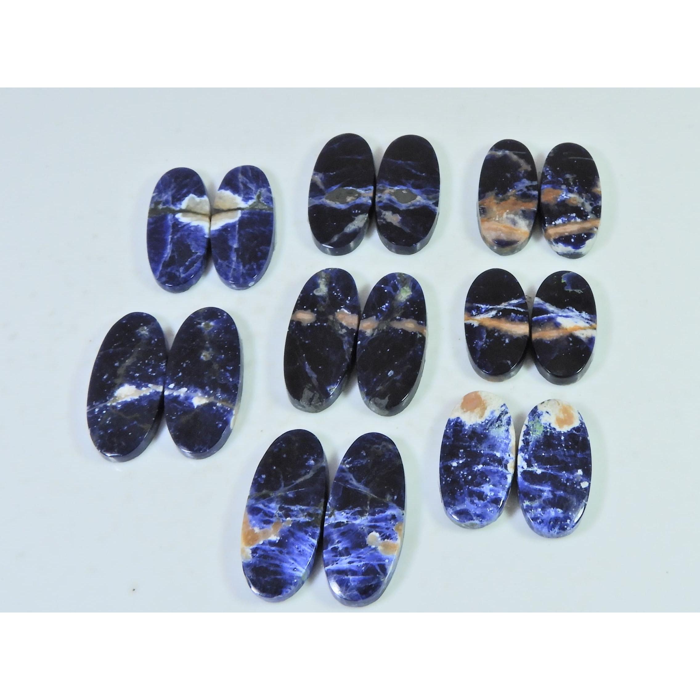 150Cts. Natural Sodalite Matched Pair Oval Cabachon Loose Gemstone 8Pair Lot C-2699