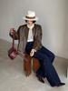 Women's Dark Blue High Waist Wide Leg Jeans - Retro Washed Floor-Length Cotton Pants for Autumn