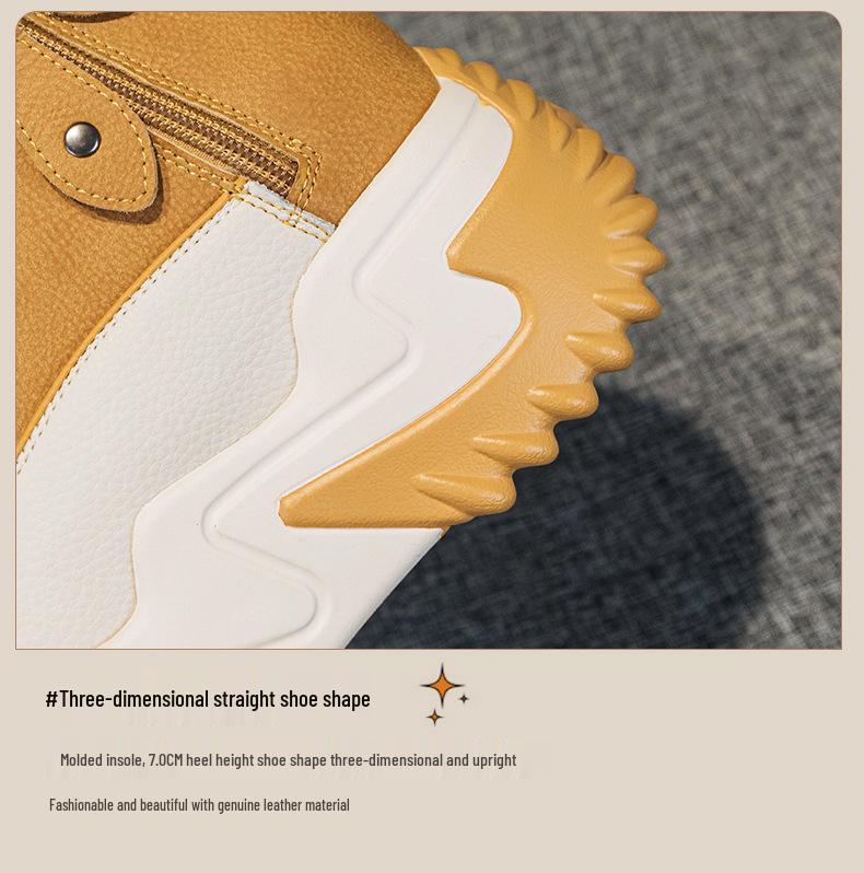 677 Damen 7CM Versteckter Absatz Echtes Leder Plateau Schuhe - Frühling 2025 Koreanischer Stil