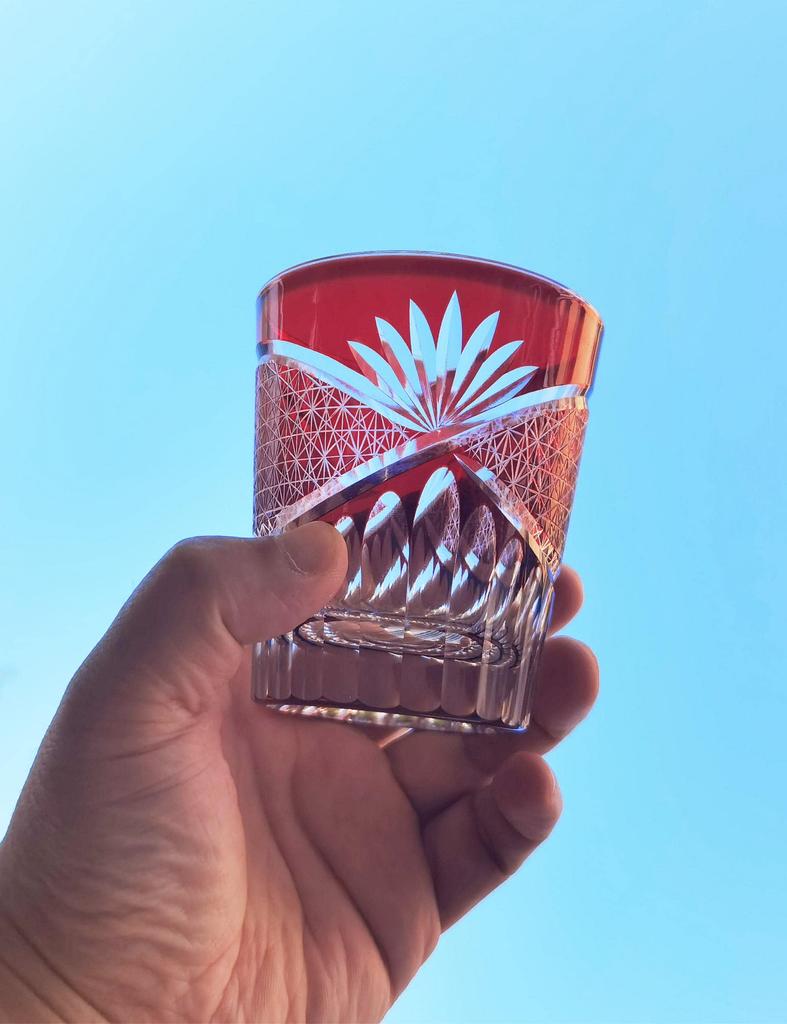 FONYUHUA Cut Glass Pair Chrysanthemum Pattern Rock Glasses Gift Set 240cc