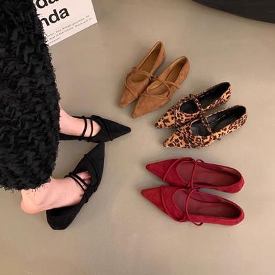 Elegant High-end Irregular Thin Strap Pointed Suede Single Shoes Spring and Autumn Thin Mary Jane Shoes
