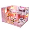 CUTEROOM DIY Wooden Dollhouse Kit with LED Lights & Music Box, Dustproof Cover, Furniture & Miniature Accessories Set, Handmade Miniature House, Gift