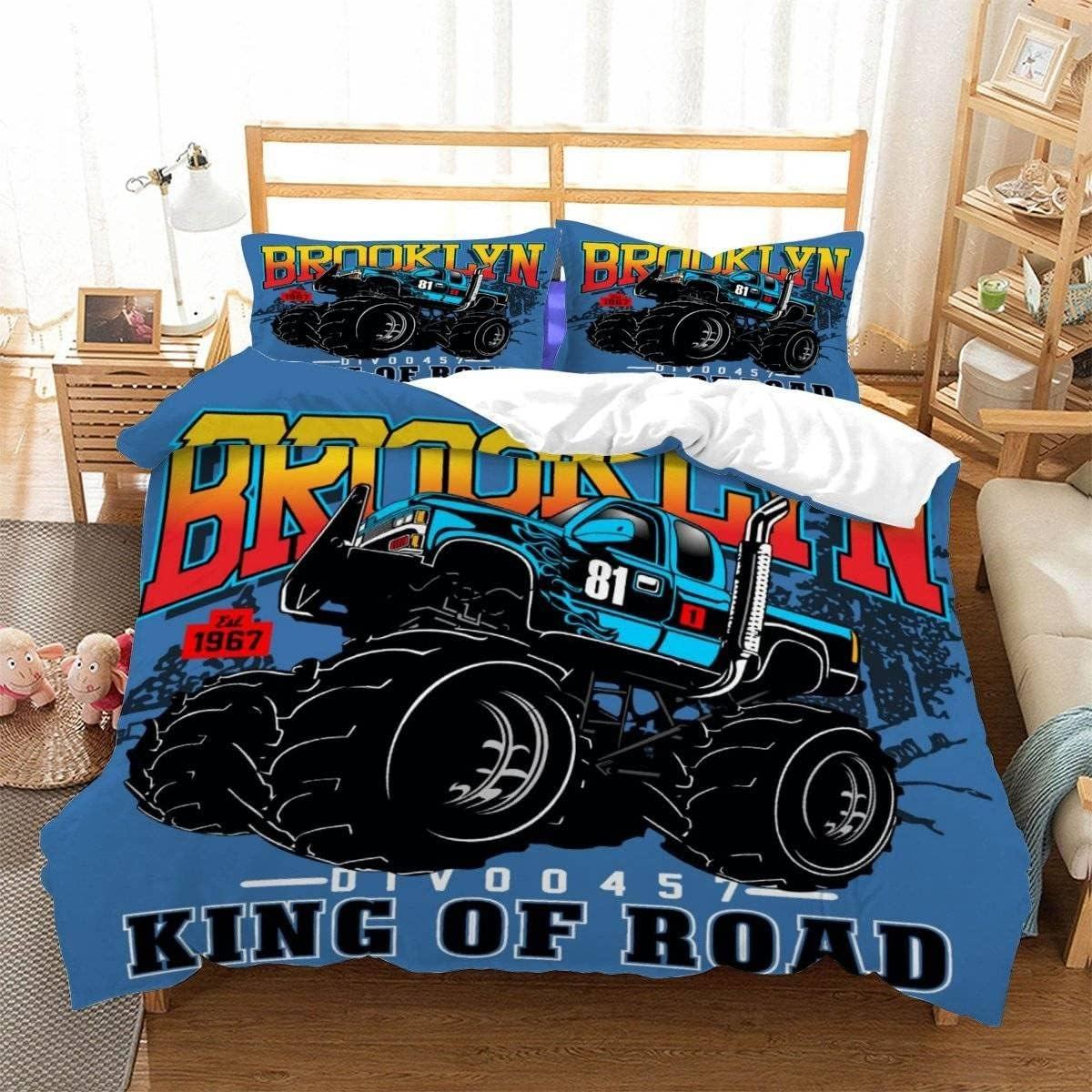 

Постельное белье на гоночную тематику с 3D-принтом мультяшного монстр-трака, мягкое пуховое антиаллергенное пуховое пододеяльник, комплект постельного белья для взрослых, подростковое 90x200cm