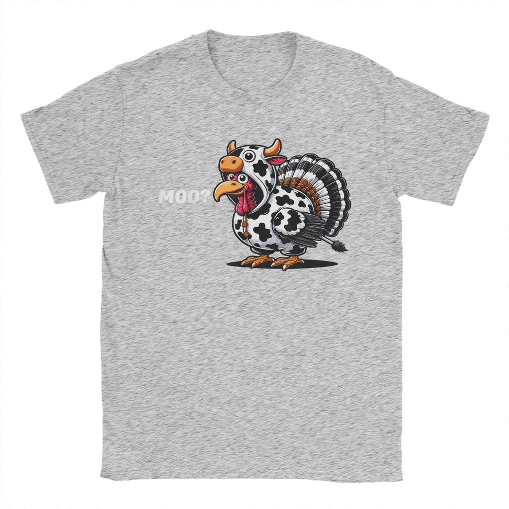 Turkey Moo Funny Thanksgiving  TShirt Men  Fun Pure Cotton Tee Shirt O Neck Short Sleeve T Shirt Gift Idea Clothing