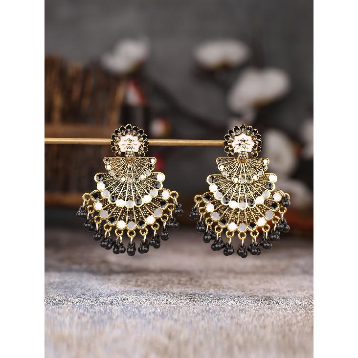 Indian Painted Peacock Feather Beaded Tassel Earrings Bohemian Fashion Colorful Handmade Beaded Earrings for Women
