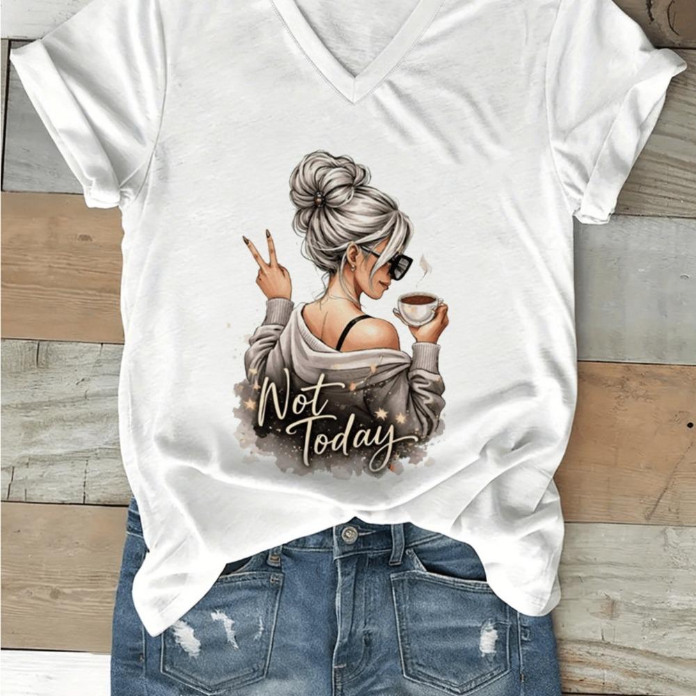 

2026 Summer New Women s Fashion Casual Printed V-neck Short Sleeve T-shirt XL