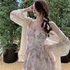 Suit Women's Summer New Sunscreen Cardigan + French Waist Temperament Floral Suspender Dress Two-piece Set