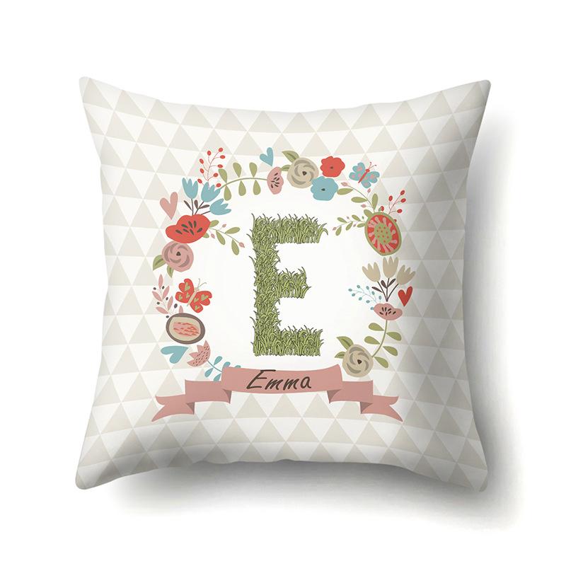 Polyester Pillowcase Car Decoration Home 26 English Letters Plant Wavy Print Pillowcase