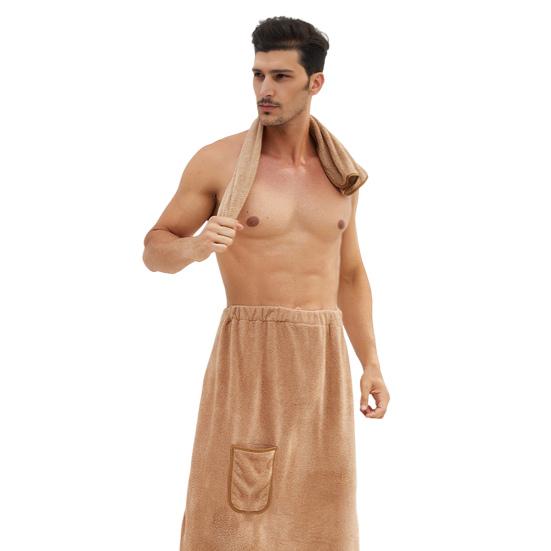 2Pcs/Set Men Bath Towel Adjustable Shower Wrap And Absorbent Towel Wearable Towel Skirt with Pocket for Gym Beach Sauna Spa