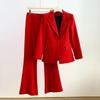 European and American Star Style Professional Suit Set, One-Button Long Blazer with Flared Pants Two-Piece Set for Women