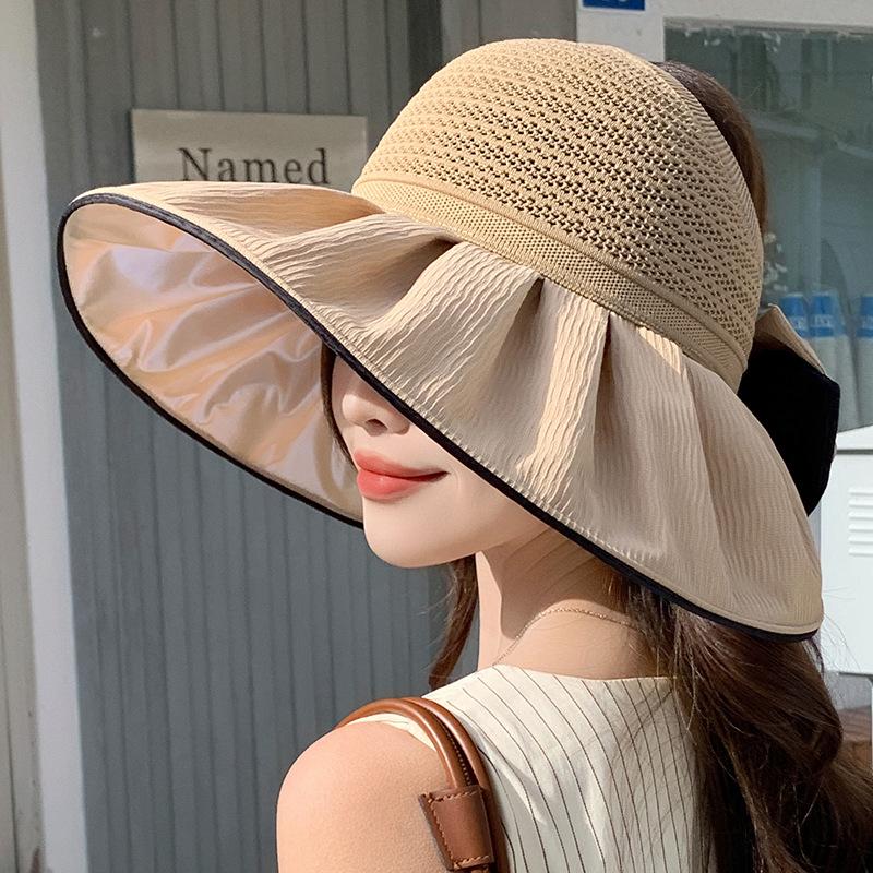 Summer Two Tone Big Bow Sun Hat Fashionable Sweet Breathable Empty Top Hat Big Brim Sun Hat