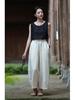 Spring Literary Linen Balloon Wide-Leg Pants - Women's Washed Cotton Nine-Point Loose Fit