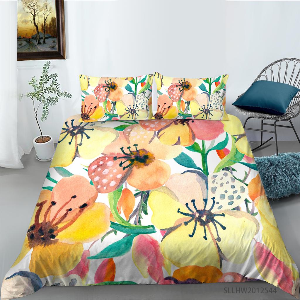 Flowers Theme Bedding Set Bedroom Quilt Cover Pillow Cover Home Bedding Set AU/EU/US Full Size Single/Double Bed Home Furniture