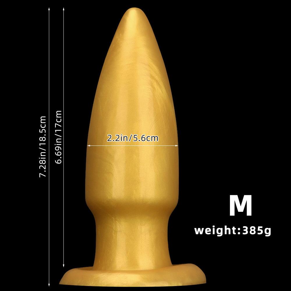 Multi Sized Pointed Golden Liquid Silicone Super Large Anal Plug Suction Cup Anal Sex Product Toy Anal Expansion Super