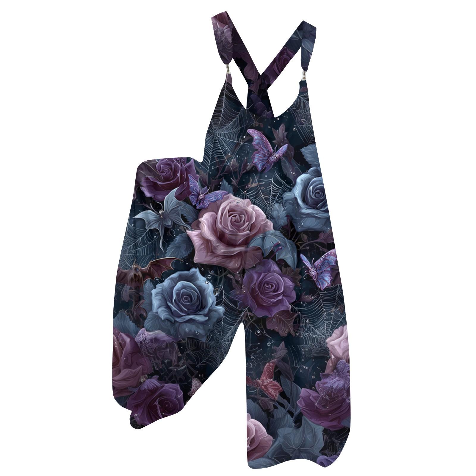 

Женский летний комбинезон с цветочным принтом в винтажном стиле (Нерегулируемые ремни) XL тёмно-синий