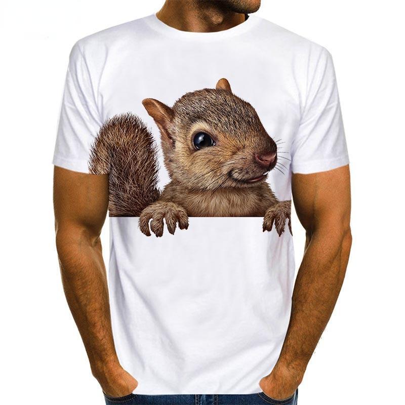 Cute Squirrel Graphics T Shirts Summer Fashion Short Sleeve 3D Lovely Animals Printed Mens
