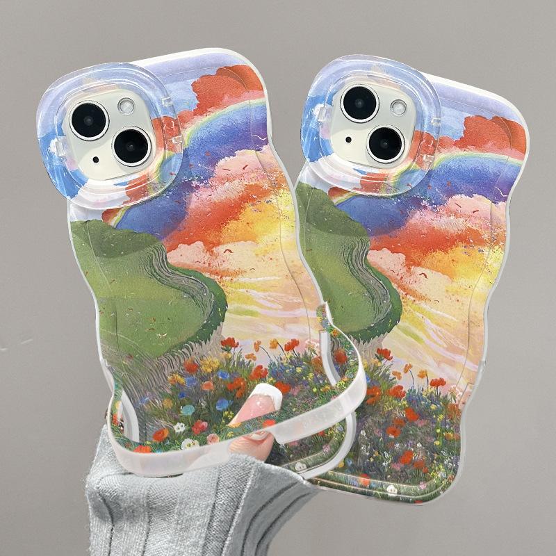 Rainbow Graffiti Suitable for Apple 15 Promax Mobile Phone Case Huawei Pura70 Bracket 16 Silicone 14 Anti-fall 13 Soft