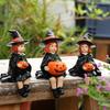 3pcs Handmade Witch Holding Pumpkin Statue Cute Witch Ornament Halloween Statue  Bookshelf