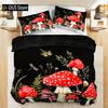 3-Piece Queen Size Red Mushroom Print Duvet Cover Set - Soft Breathable And Comfortable Polyester Bedding With Abstract