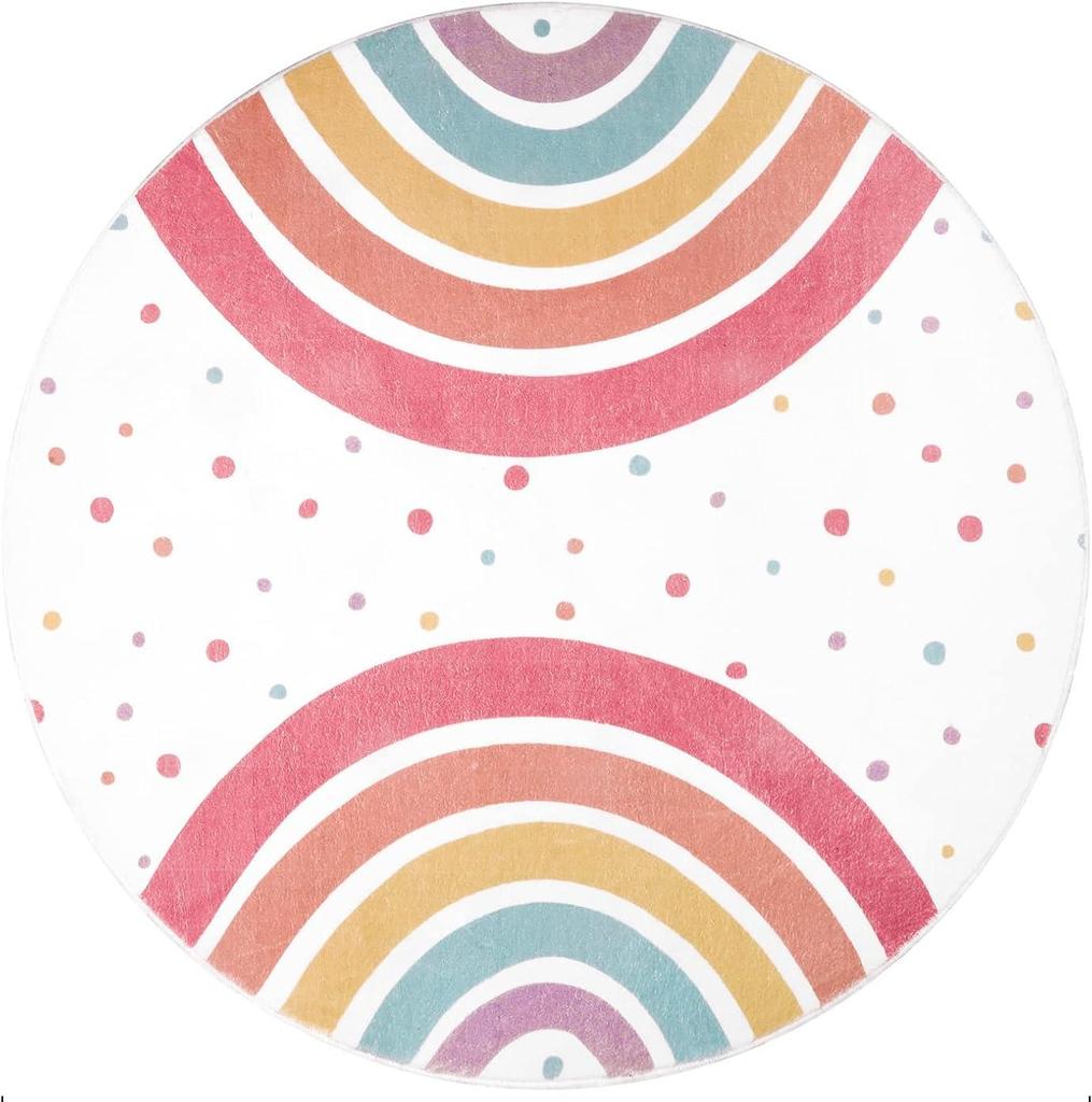 Colorful Round Rug for Nursery Rainbow Washable Rug for Playroom Kids Rug Non-Slip Bedroom Carpet for  Teepee Princess Castle