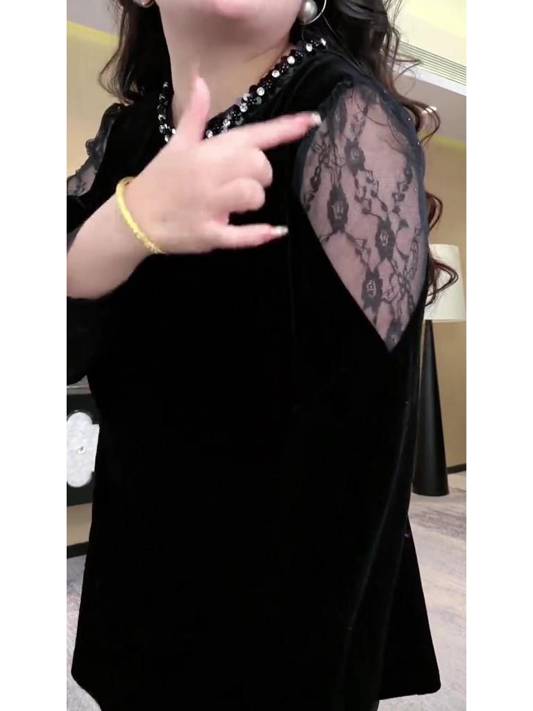 2025 Spring Korean Velvet Off-Shoulder Luxury Plus Size Top for Women