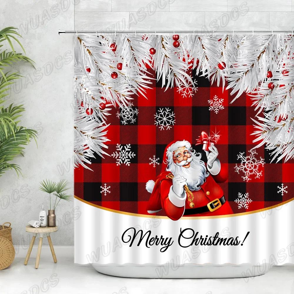 Weihnachtskugel Kiefer Duschvorhangsets Vintage Roter Truck Weihnachten Schneemann Winter Neujahrsgeschenk Badezimmerdeko Badvorhänge