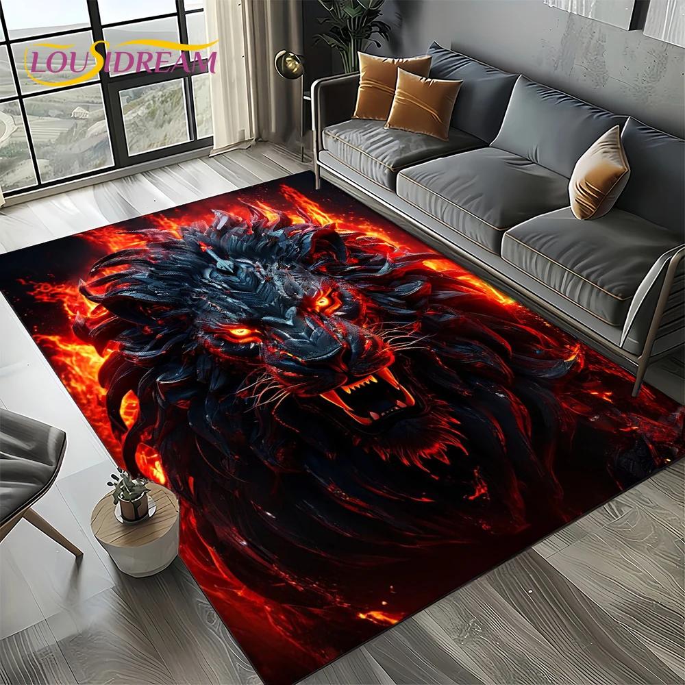 Fierce Tiger Lion Leopard Beast Animal Wildlife Cartoon Carpet Rug for Living Room Bedroom Sofa Decoration,Non-slip Floor Mat