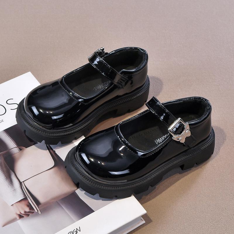 Dívčí kožené boty Mary Jane jednoboty 2025 jaro a podzim nové britský styl princeznovské boty černé s měkkou podrážkou dětské představení boty