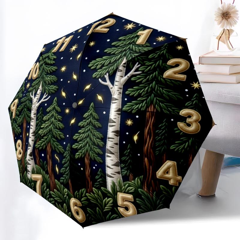 1pc Basketball Fire Clock Combination Pattern Sturdy 8-Bone Auto Umbrella, Bright Umbrella, Digital Printed, Foldable Umbrella for On-the-Go Outdoor U